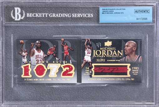 2008-09 UD "Exquisite Collection" Hinged Cards ("1072") #MJ15 Michael Jordan Signed Game Used Patch Card (#1/1) – BGS Authentic/BGS 10